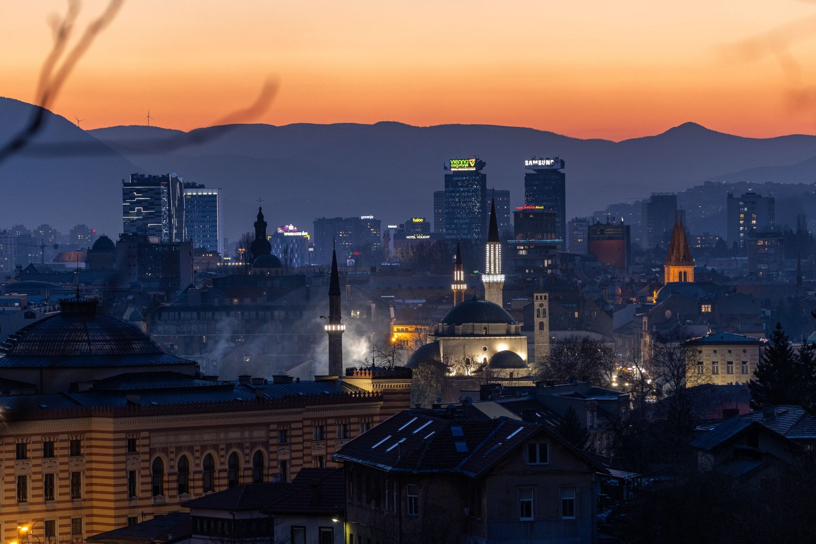 Sarajevo skyline at twilight